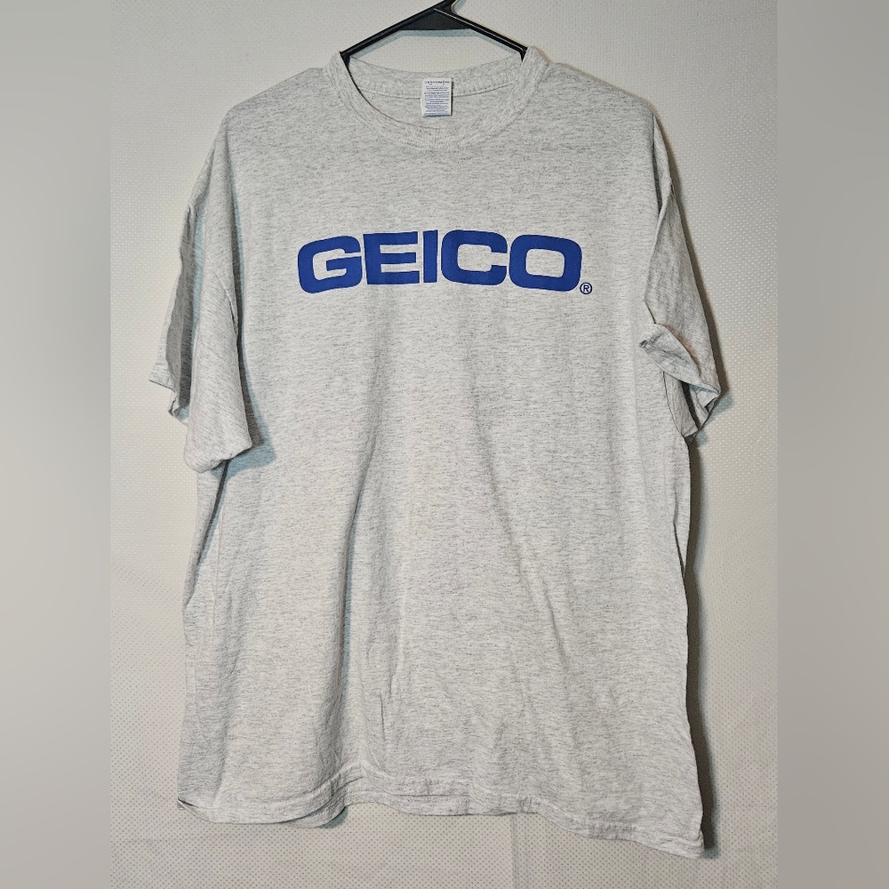 Vintage Single Stitch Geico Tshirt On A Gildan Heavy Cotton Tag XL Grey and Blue